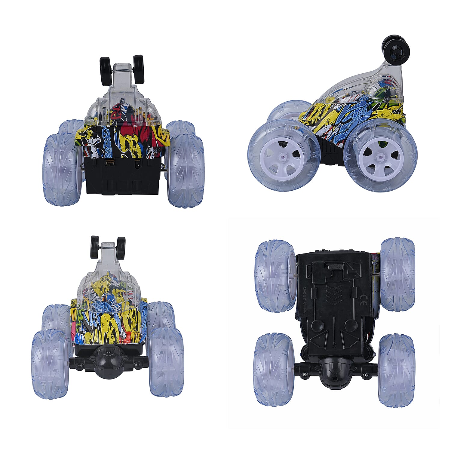 Multicolour LED Light Racing Stunt Car with Remote Control (Includes 500mah) - Yellow & Multi