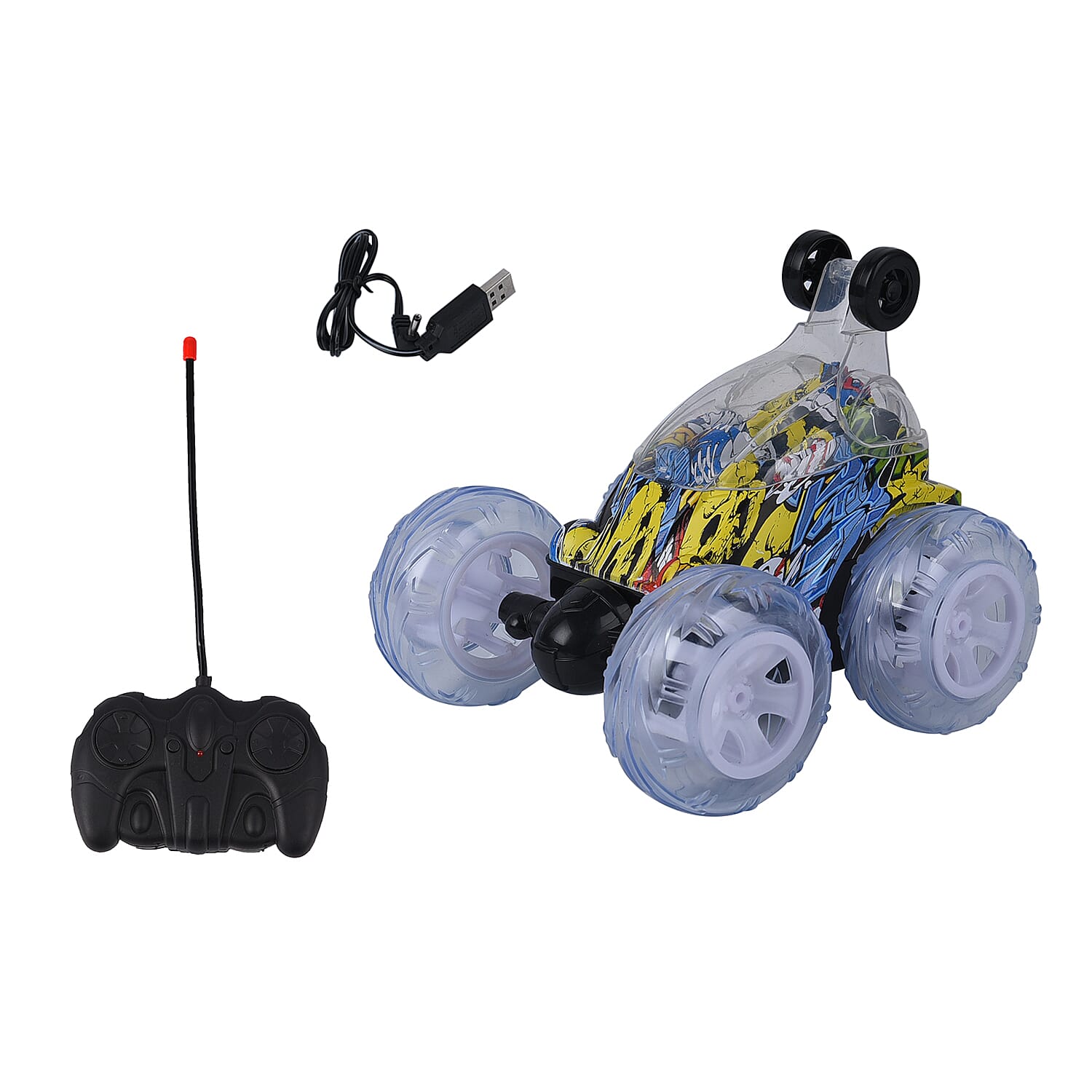 Multicolour LED Light Racing Stunt Car with Remote Control (Includes 500mah) - Yellow & Multi