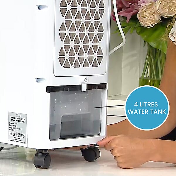 Air Cooler with Remote 4 Litre Portable (Size 51x21 Cm) - White - Black