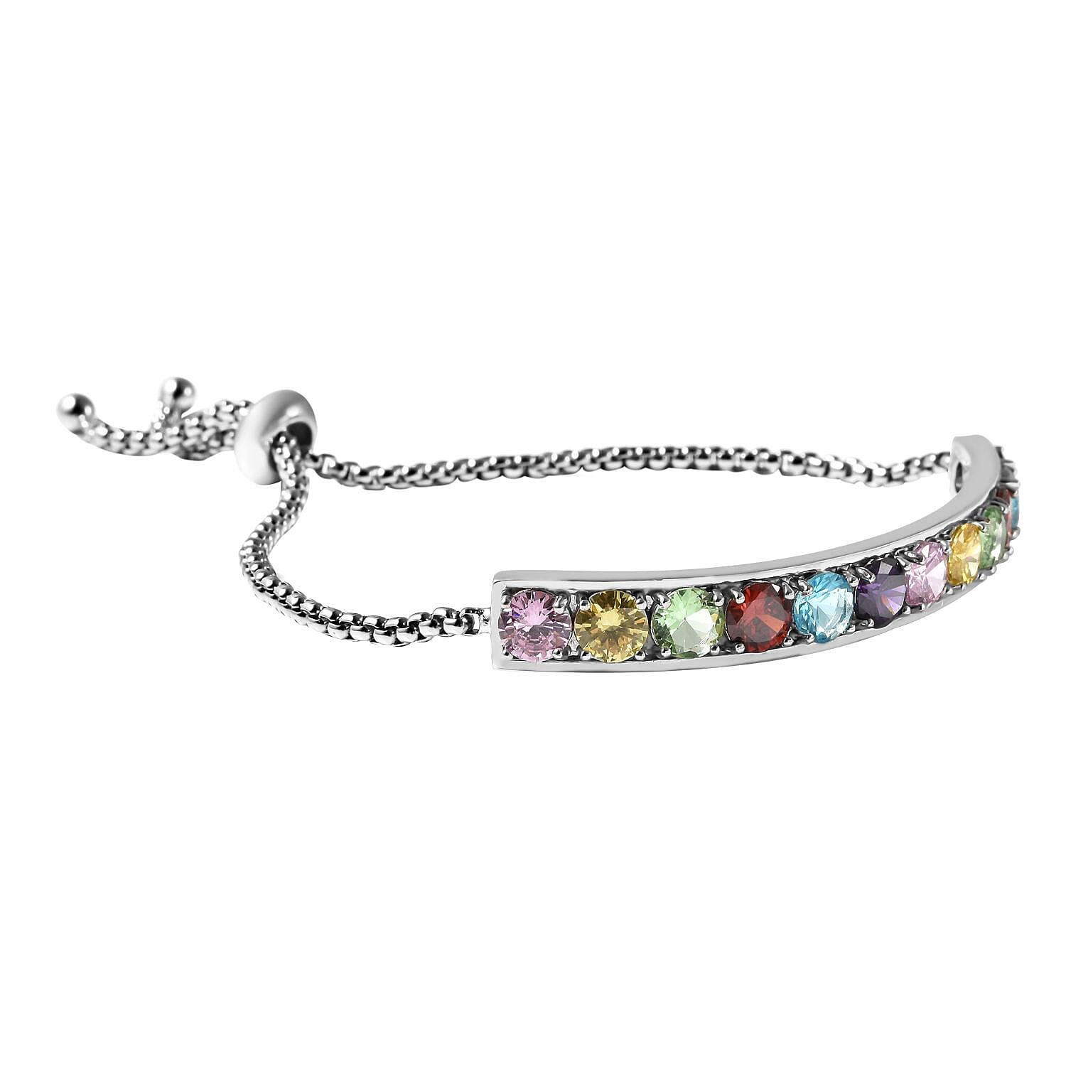 Simulated Rainbow Sapphire Bracelet (Size 6-8 Inch Adjustable ) in Silver Tone