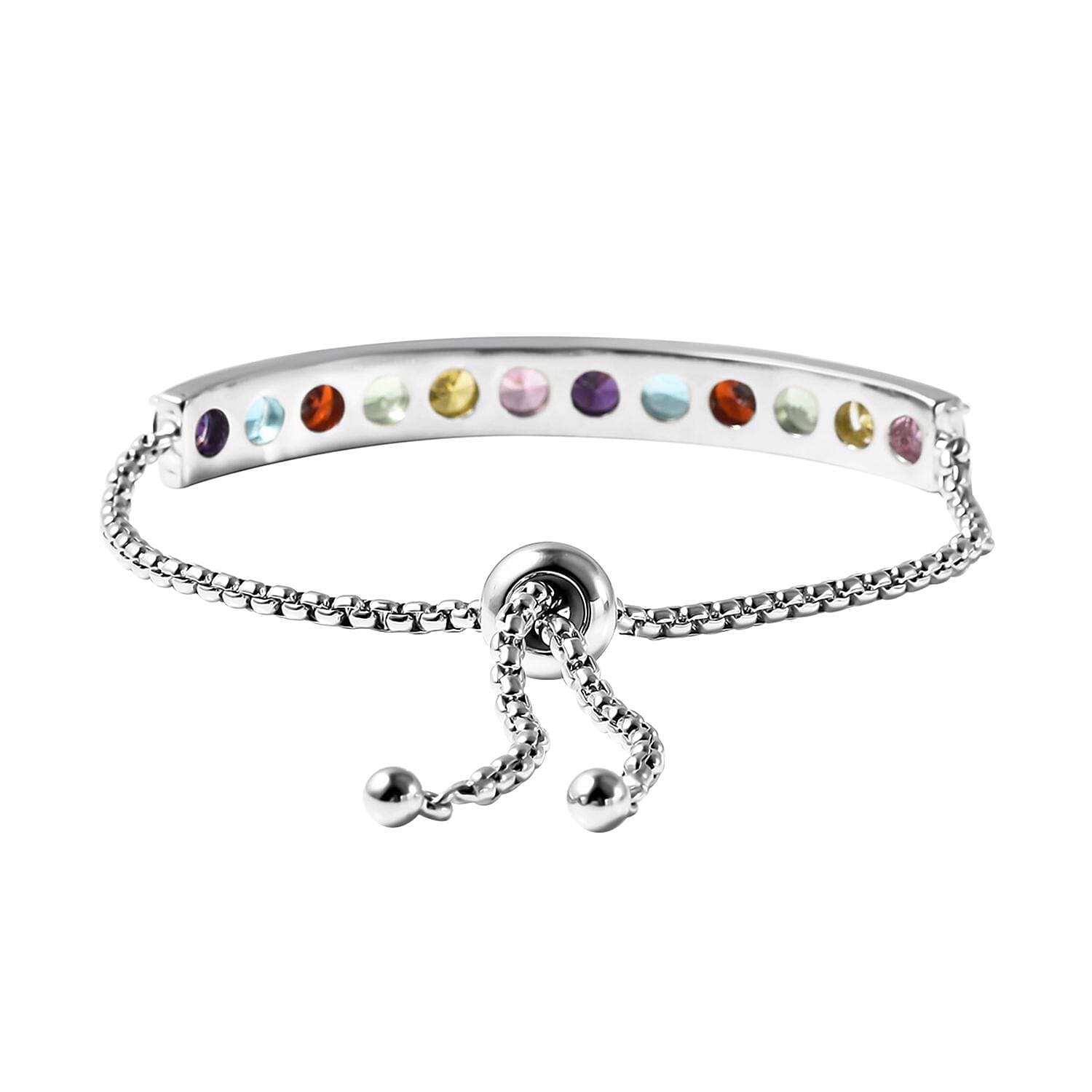 Simulated Rainbow Sapphire Bracelet (Size 6-8 Inch Adjustable ) in Silver Tone