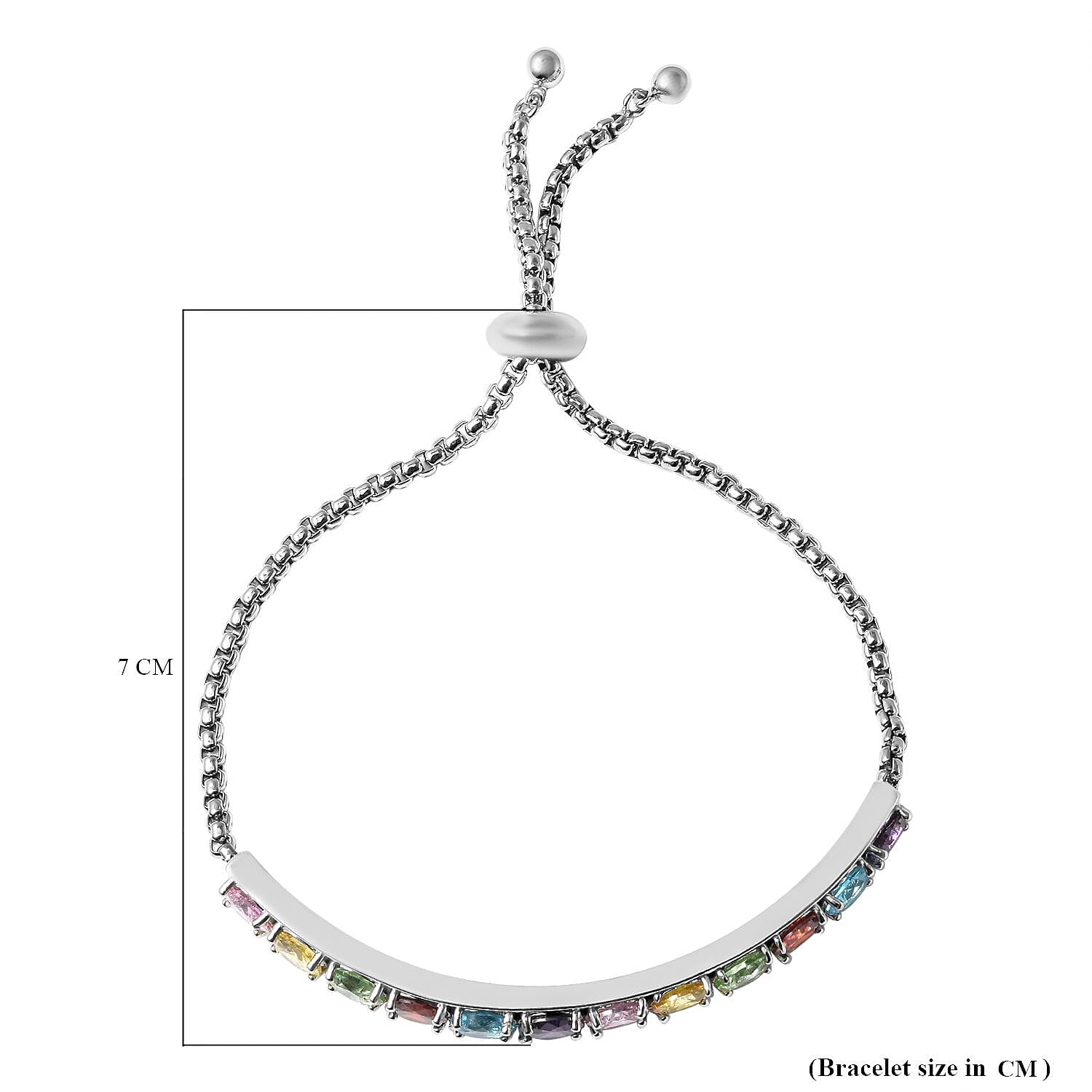 Simulated Rainbow Sapphire Bracelet (Size 6-8 Inch Adjustable ) in Silver Tone