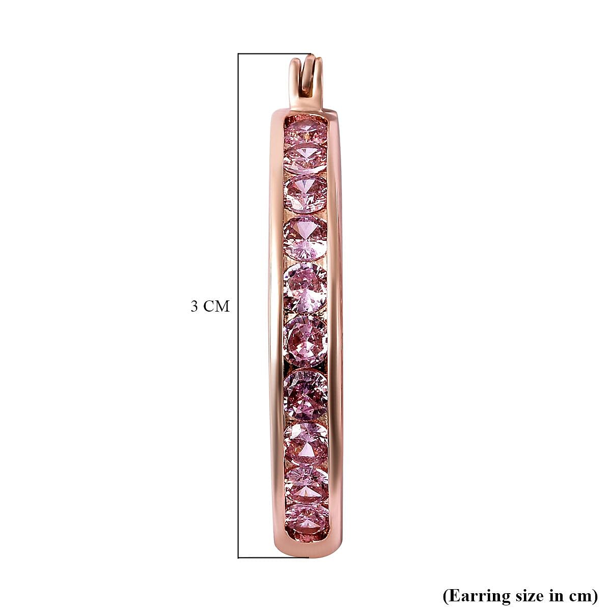 Simulated Pink Sapphire Hoop Earrings (With Clasp) in Rose Gold Tone