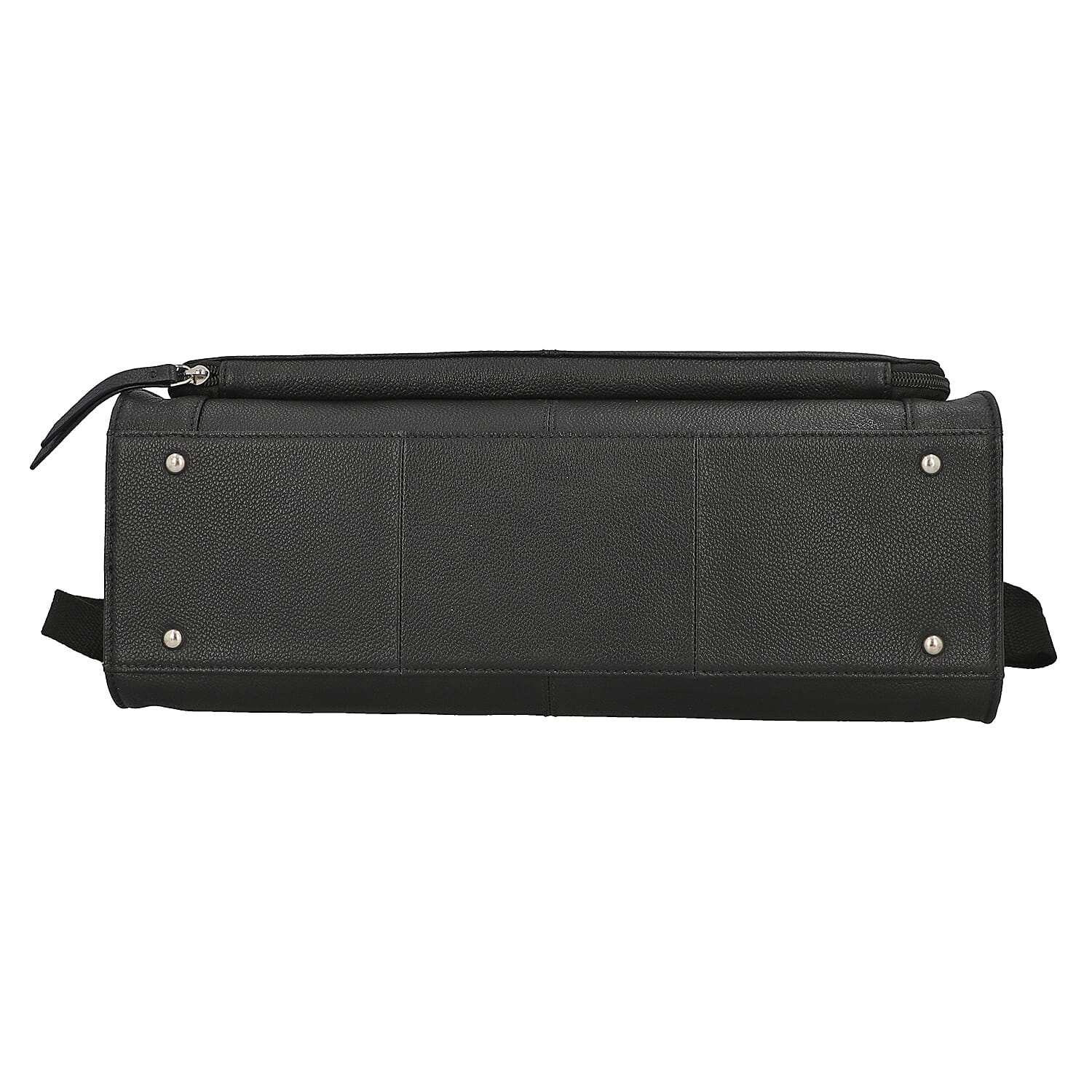 Leather Tote Bag with Detachable Shoulder Strap and Zipper Closure - Black