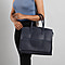 Leather Tote Bag with Detachable Shoulder Strap and Zipper Closure - Navy Blue