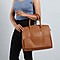 Leather Tote Bag with Detachable Shoulder Strap and Zipper Closure - Tan