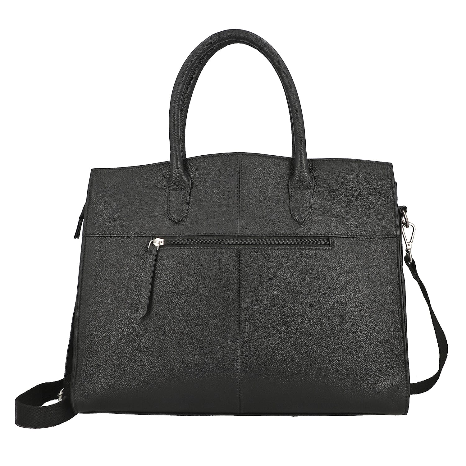 Leather Tote Bag with Detachable Shoulder Strap and Zipper Closure (Size 38x30x13Cm) - Black
