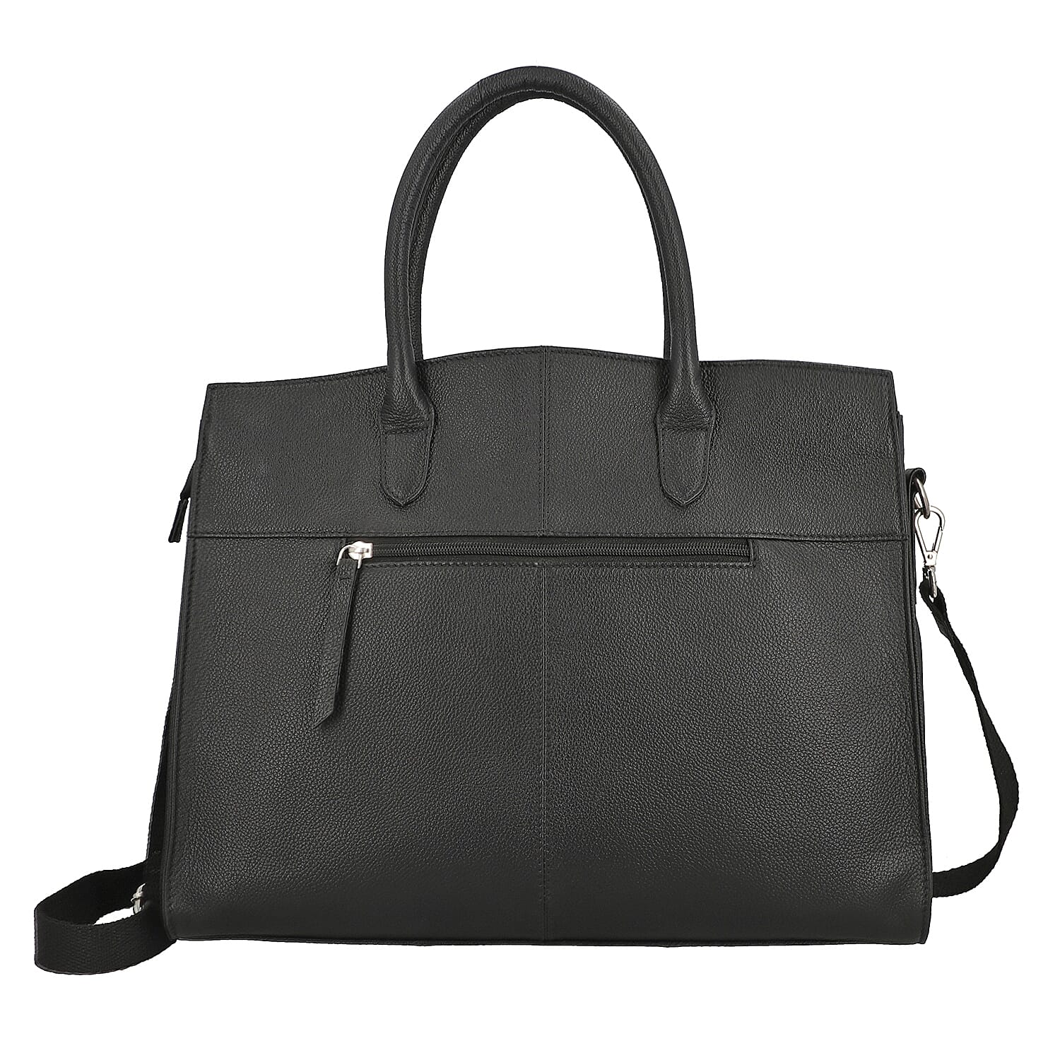 Leather Tote Bag with Detachable Shoulder Strap and Zipper Closure (Size 38x30x13Cm) - Black