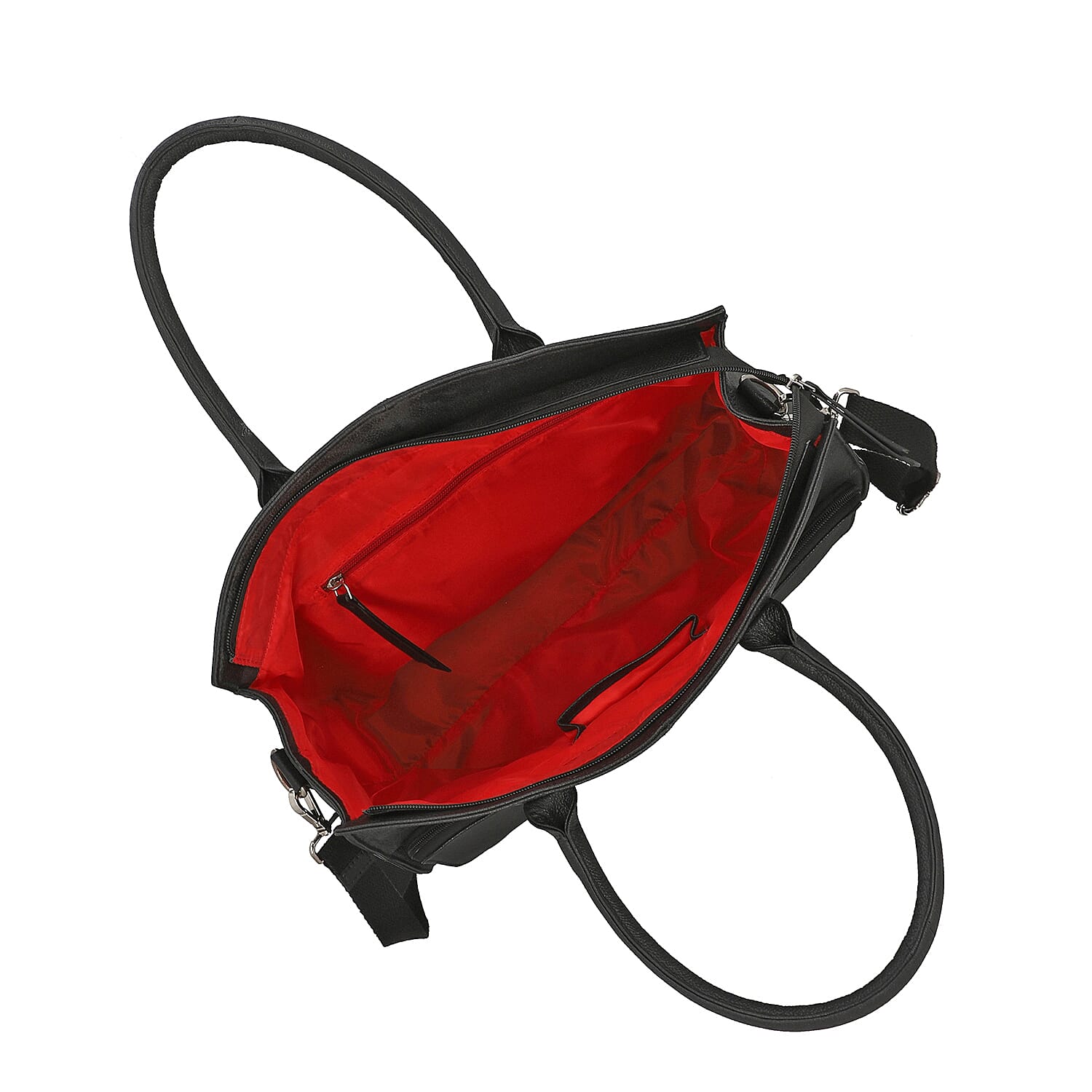 Leather Tote Bag with Detachable Shoulder Strap and Zipper Closure (Size 38x30x13Cm) - Black