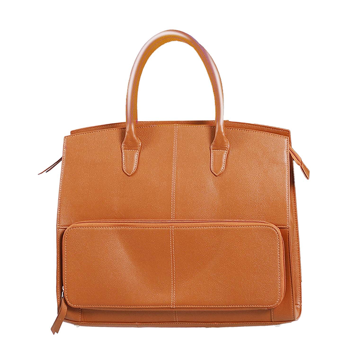 Leather Tote Bag with Detachable Shoulder Strap and Zipper Closure (Size 38x31x10 Cm) - Tan