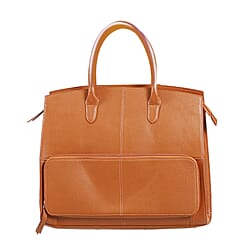 Leather Tote Bag with Detachable Shoulder Strap and Zipper Closure (Size 38x30x13Cm) - Tan