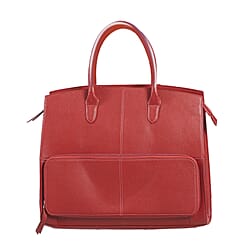 Leather Tote Bag with Detachable Shoulder Strap and Zipper Closure (Size 38x30x13Cm) - Maroon