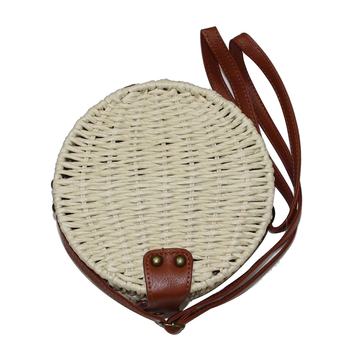 Handmade Light Summer Bag with Adjustable Shoulder Strap and Magnetic Clasp Opening (Size 18x18x7 Cm) - Beige