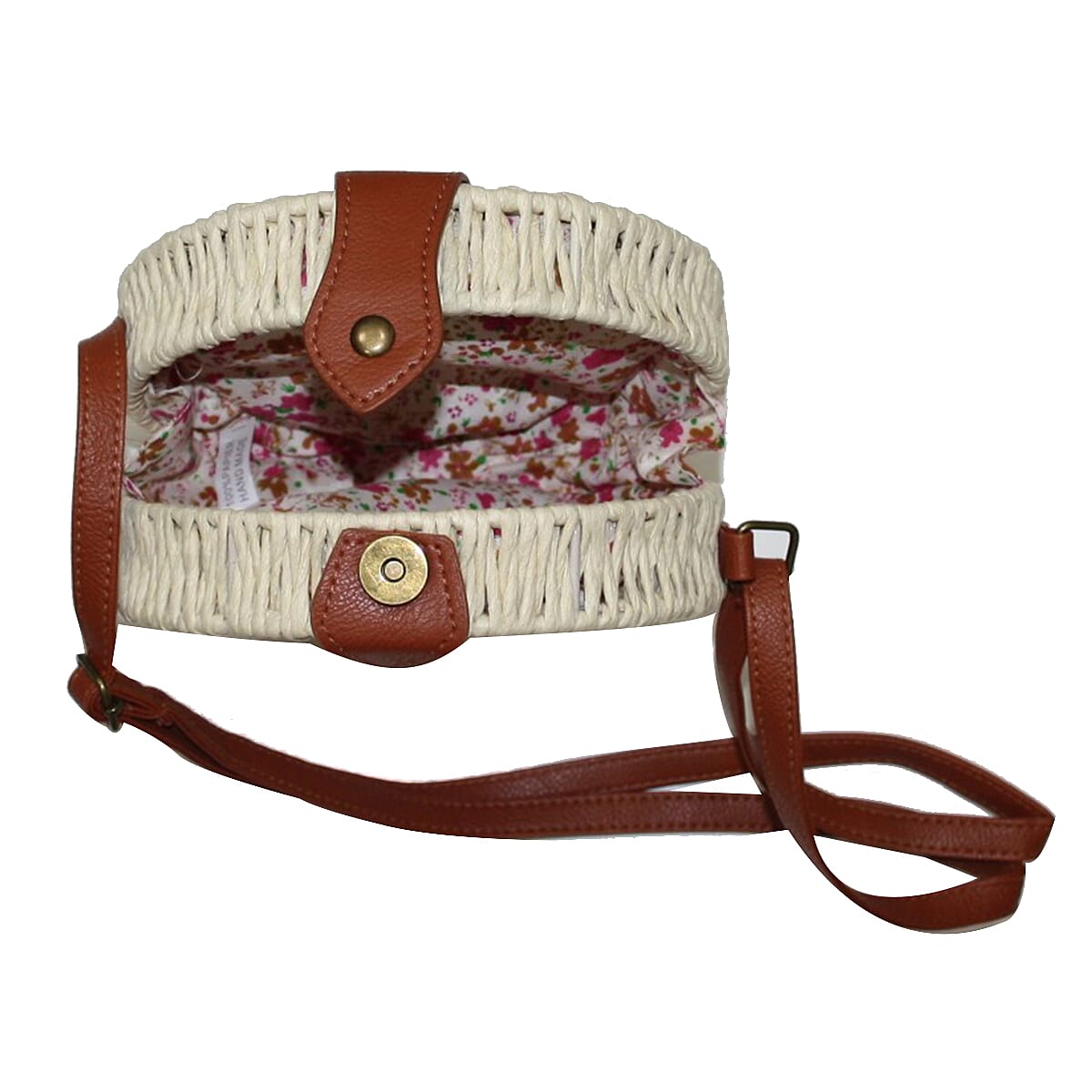 Handmade Light Summer Bag with Adjustable Shoulder Strap and Magnetic Clasp Opening (Size 18x18x7 Cm) - Beige