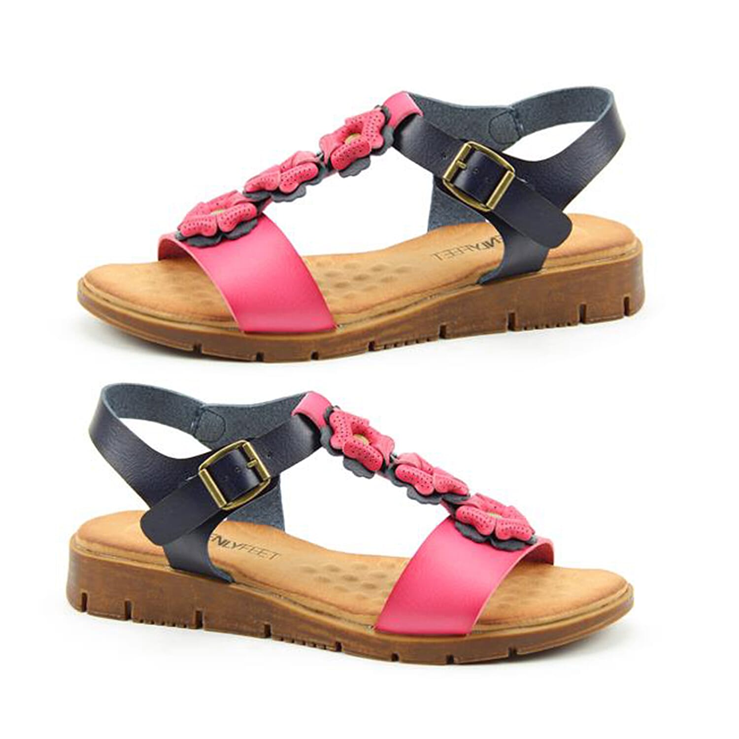 Heavenly Feet Blossom Sandals with Buckle Strap (Size 3) - Fuchsia & Navy