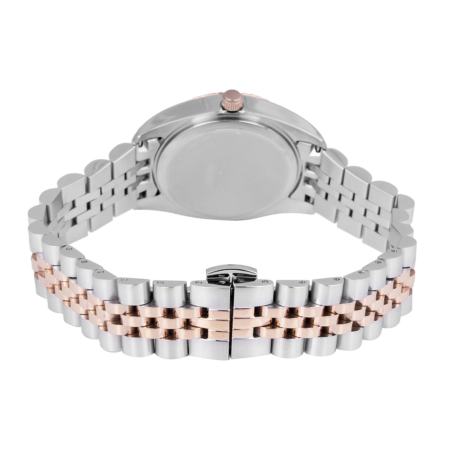 CHRISTOPHE DUCHAMP Elysees Swiss Movt. Beige Sunray Dial Diamond Studded Watch with Stainless Steel Chain Strap in Two Tone