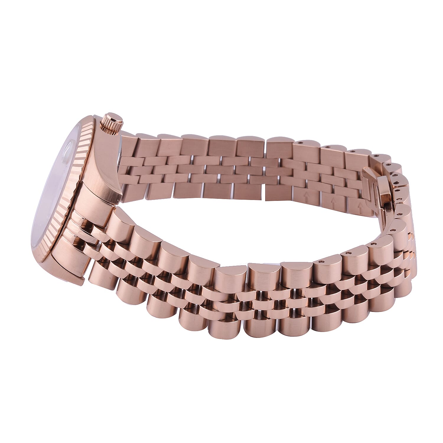 Christophe Duchamp Elysees Swiss Movement White Dial Diamonds Studded Watch in Rose Gold Colour Chain Strap