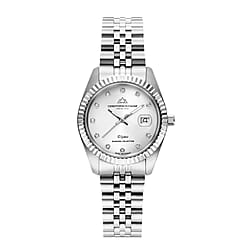 CHRISTOPHE DUCHAMP Elysees Swiss Movement White Dial Watch With Diamonds in Stainless Steel Silver Strap