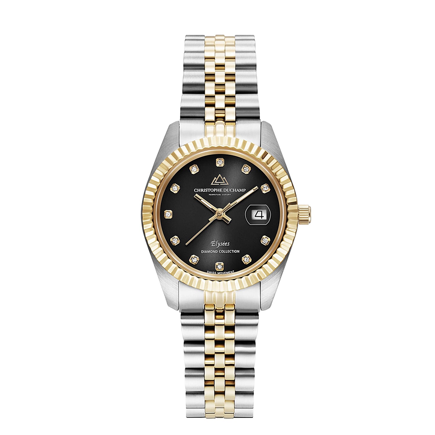 CHRISTOPHE DUCHAMP Elysees Swiss Movement Watch With Diamonds in Stainless  Steel Two Tone Strap
