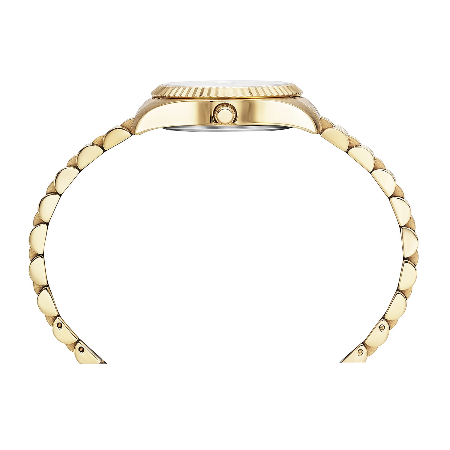 CHRISTOPHE DUCHAMP Elysees Swiss Movt. Black Dial Diamonds Studded Watch with Stainless Steel Chain Strap in Gold Tone