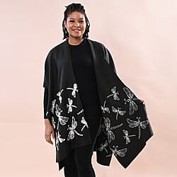 TAMSY Dragonfly Embroidered Kimono - Black & White