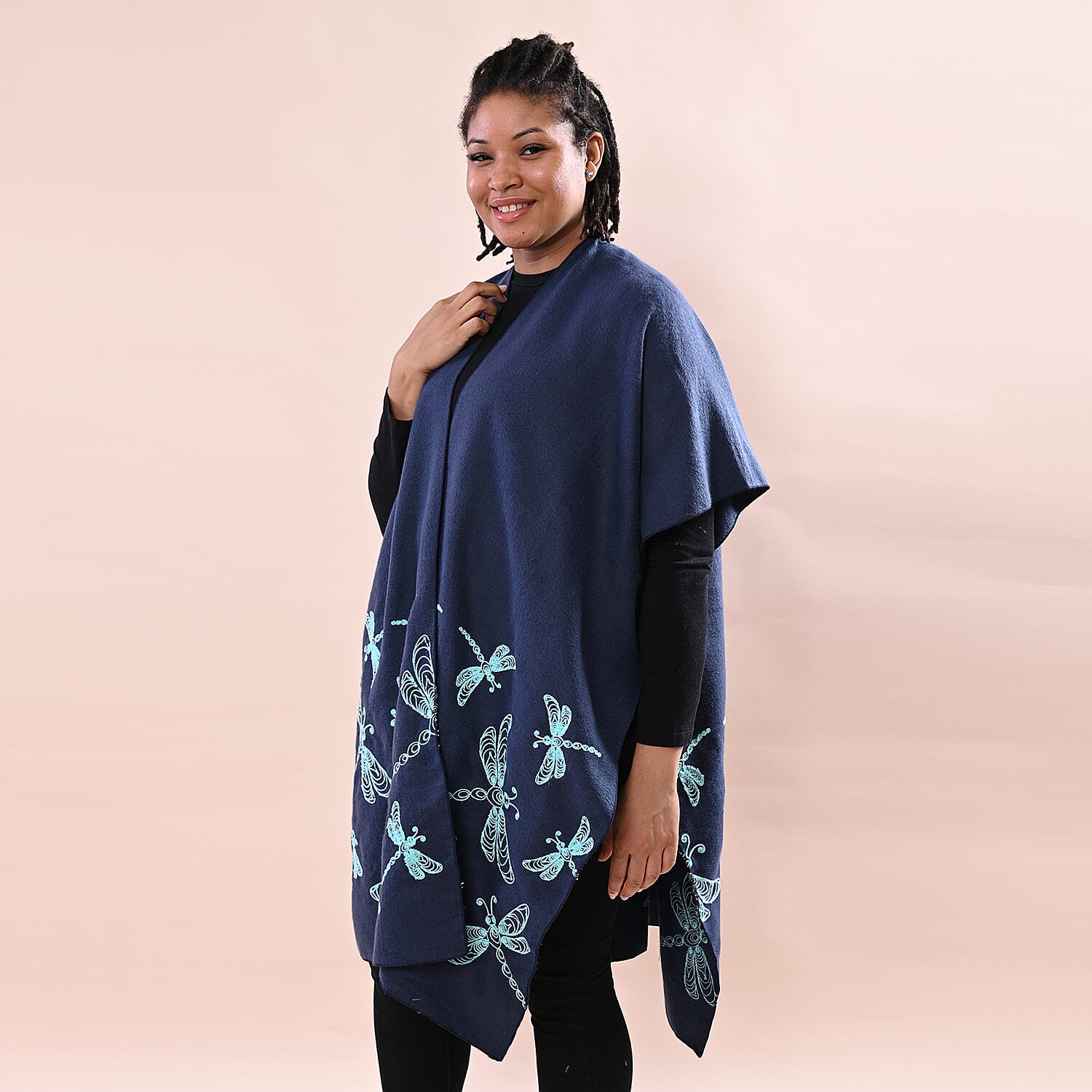 TAMSY Embroidered Kaftan (Size 90 Cm) - Navy & Turquoise