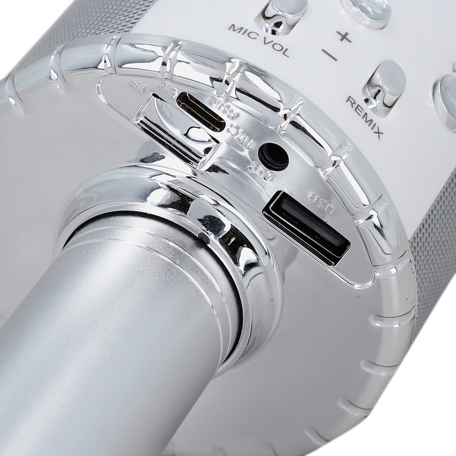 Wireless Rechargable Karaoke Microphone with Bluetooth Speaker (Size 23 Cm) - Silver