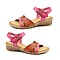 Heavenly Feet Iris Low Wedge Sandals with Adjustable Buckle Strap (Size 3) - Fuchsia/Tan