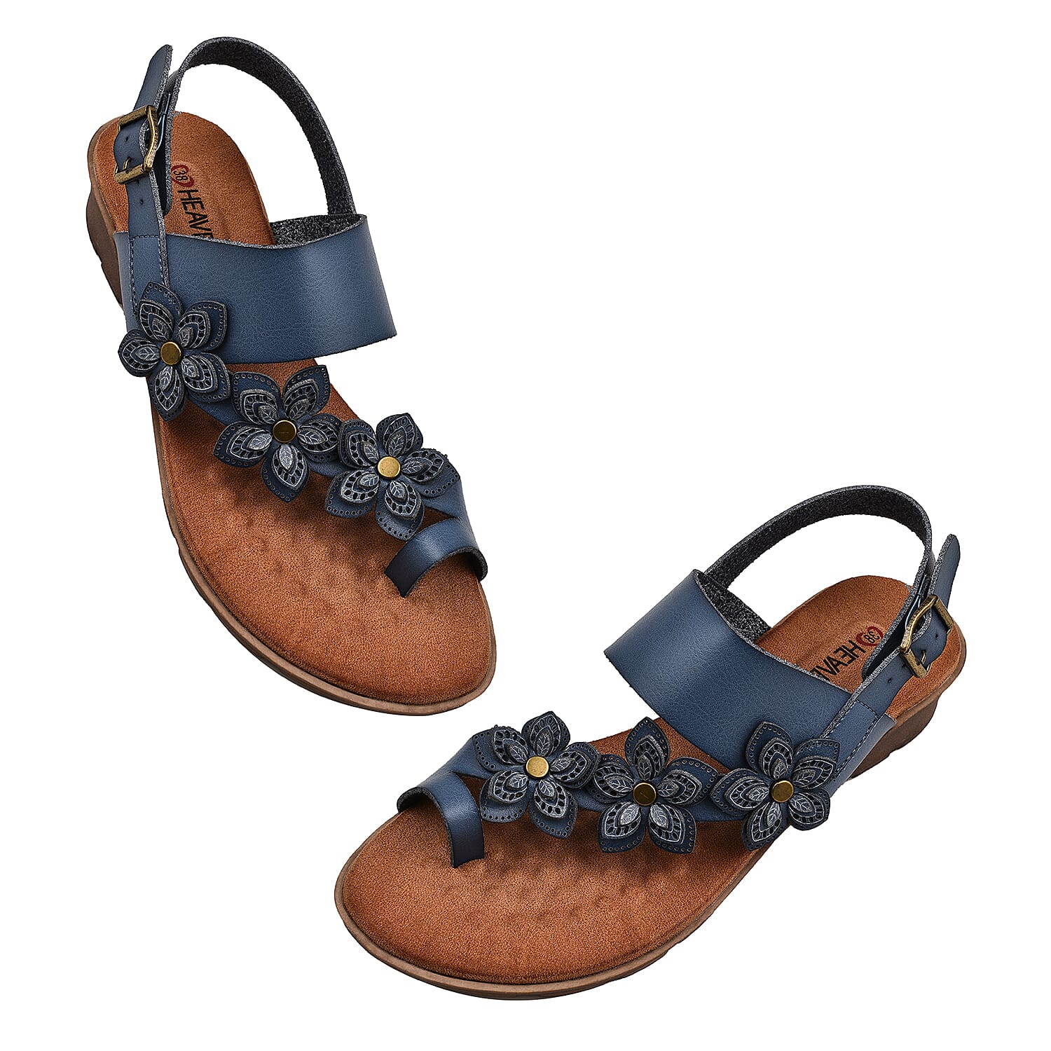 Heavenly Feet Iris Low Wedge Sandals with Adjustable Buckle Strap (Size 5) - Blue