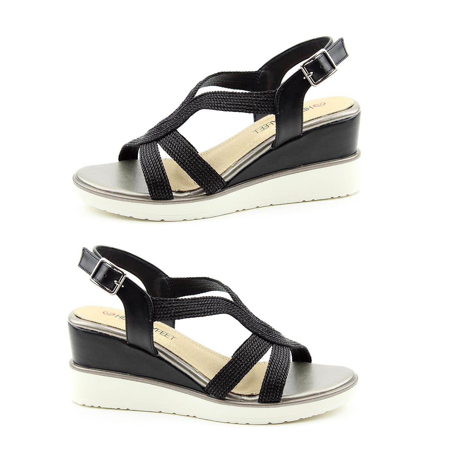 Heavenly Feet Marin High Wedge Sandals in Black (Size 3)