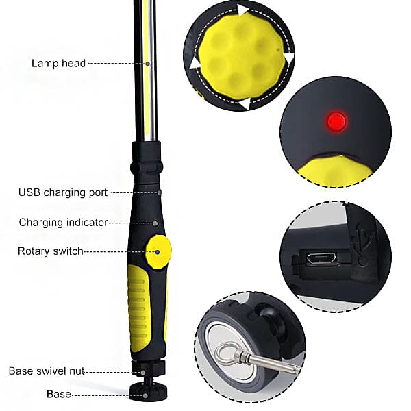 USB Charging Flashlight 180 Degrees Rotation  38 Cm - Yellow