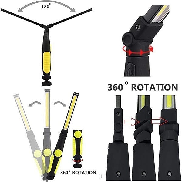 USB Charging Flashlight 180 Degrees Rotation  38 Cm - Yellow
