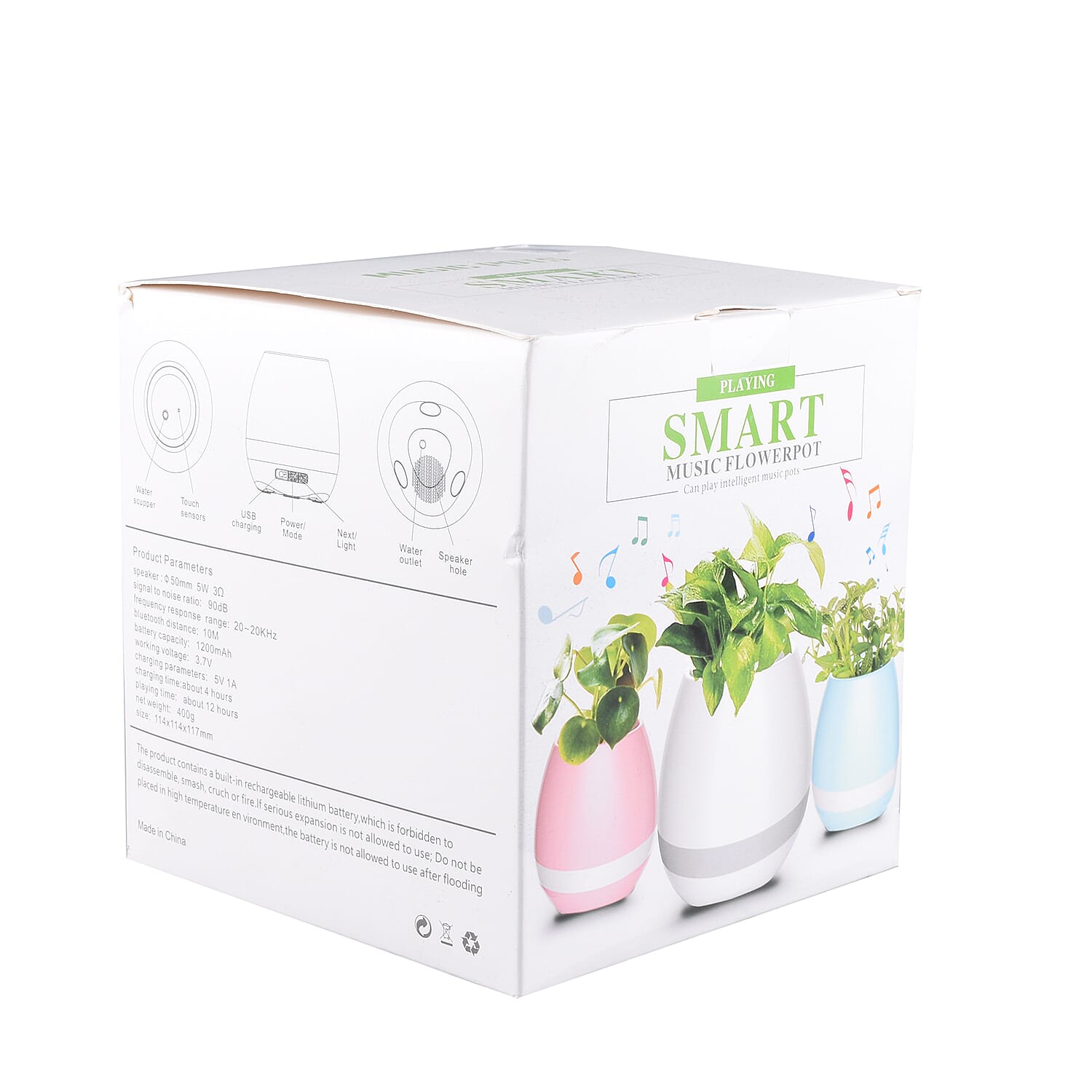 Smart Music Touch Flower Pot LED Light USB Bluetooth Speaker - White
