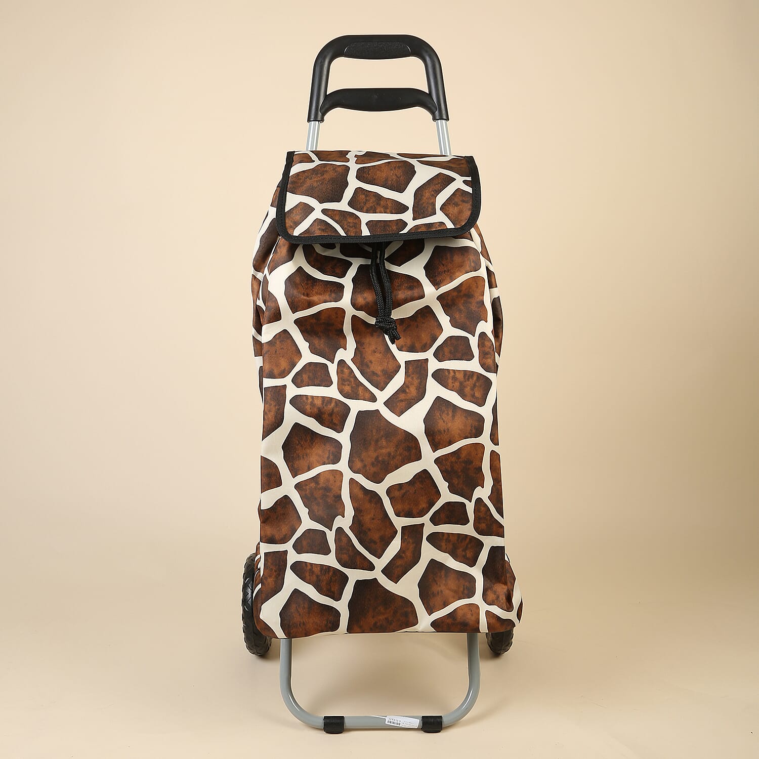 Giraffe Print Shopping Trolley Bag with Wheels in Brown & White (Size 35x25x62 Cm)