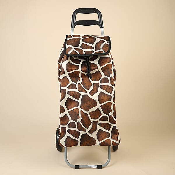 Giraffe Print Shopping Trolley Bag with Wheels in Brown & White (Size