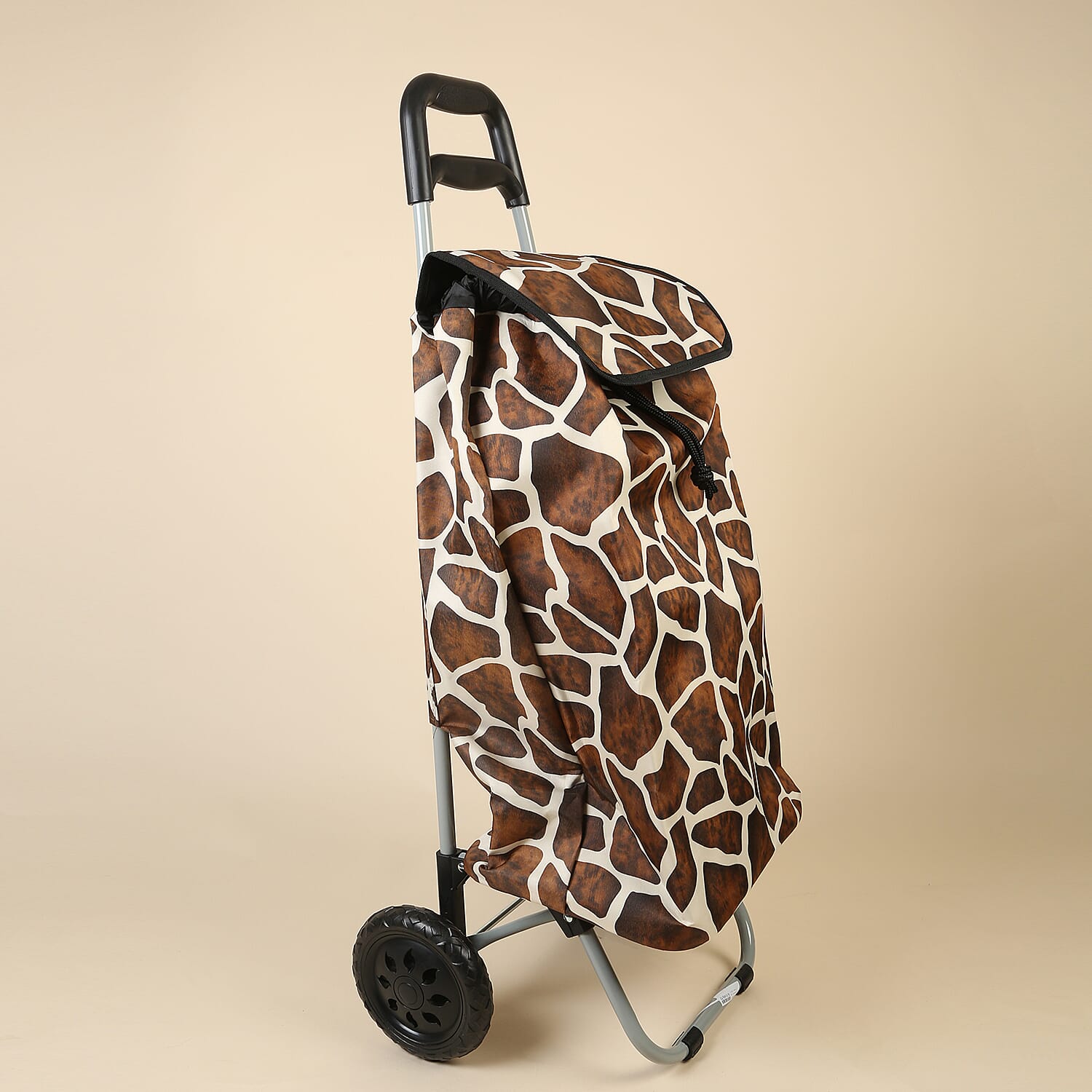 Giraffe Print Shopping Trolley Bag with Wheels in Brown & White (Size 35x25x62 Cm)