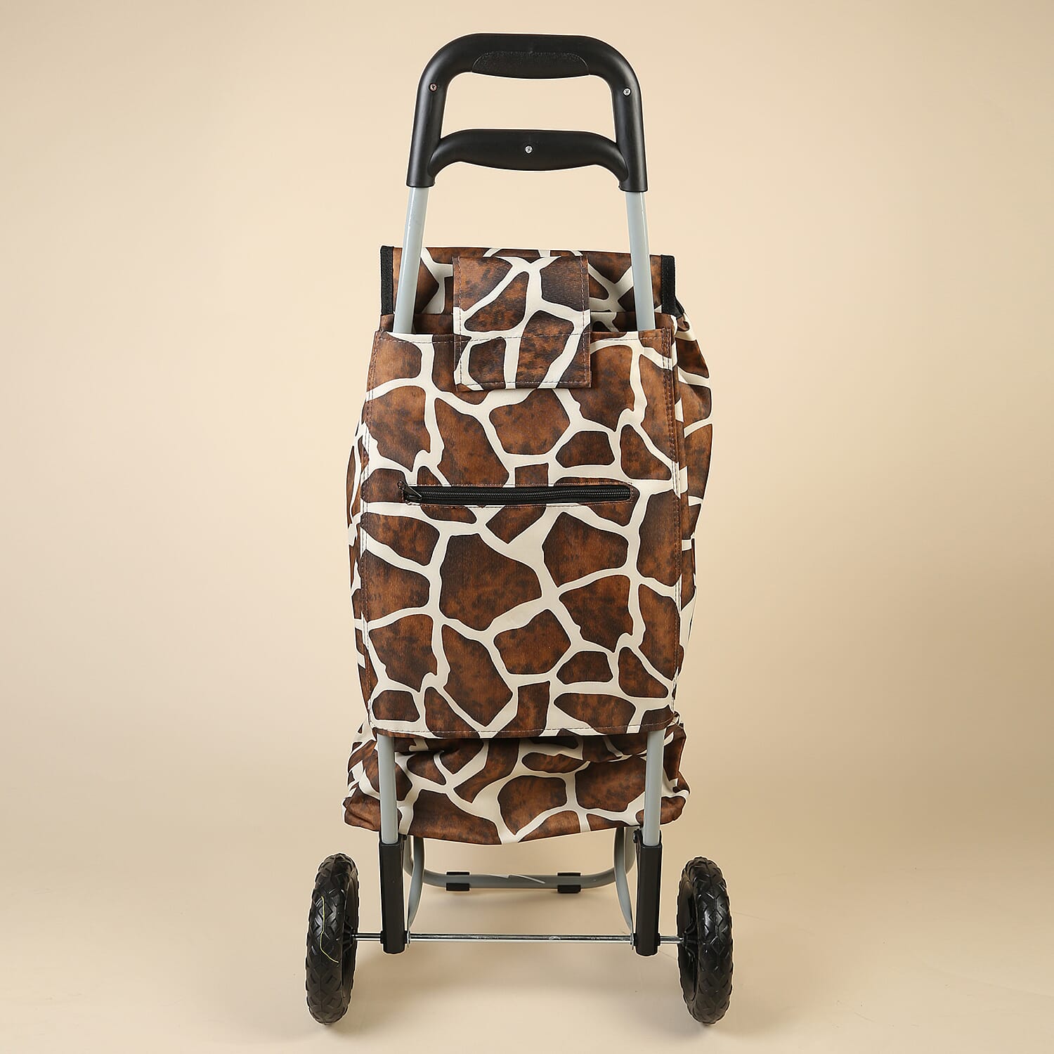 Giraffe Print Shopping Trolley Bag with Wheels in Brown & White (Size 35x25x62 Cm)
