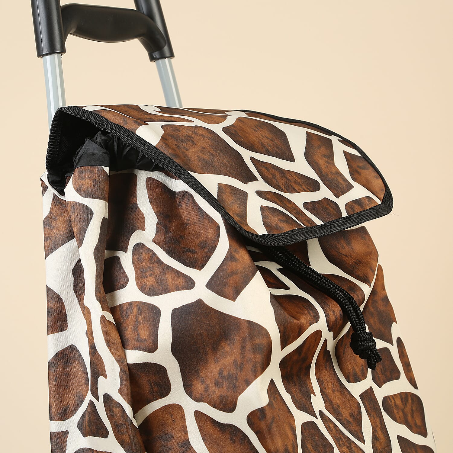Giraffe Print Shopping Trolley Bag with Wheels in Brown & White (Size 35x25x62 Cm)