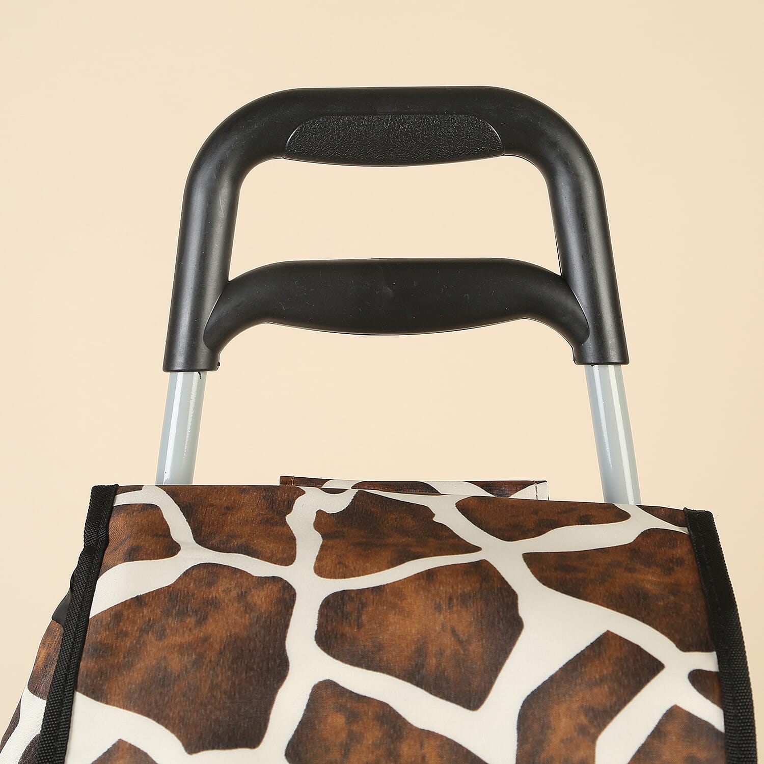 Giraffe Print Shopping Trolley Bag with Wheels in Brown & White (Size 35x25x62 Cm)