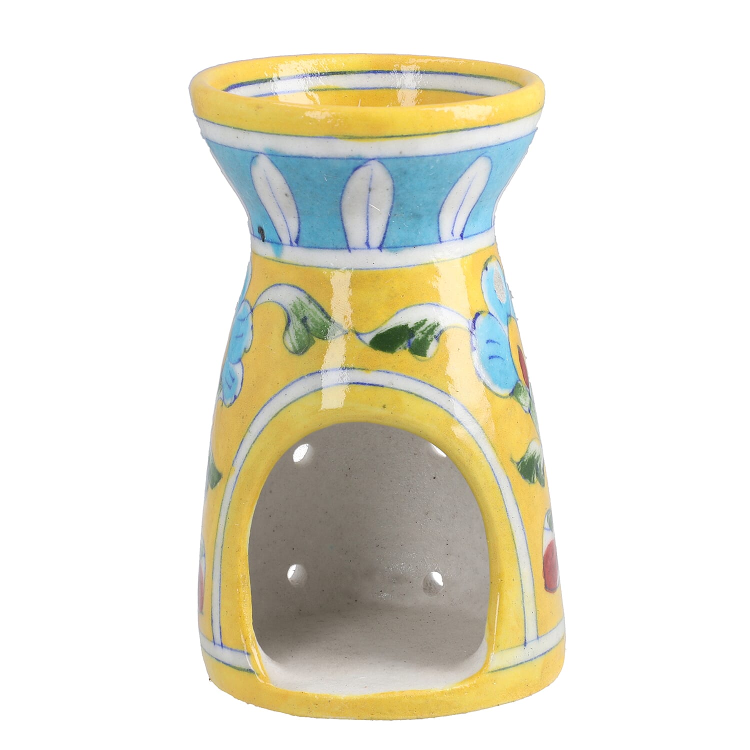Jaipur Blue - Hand Painted Ceramic Burner with 3 Diffuser Oil (Rose, Sandal Wood & Lavender) - Yellow