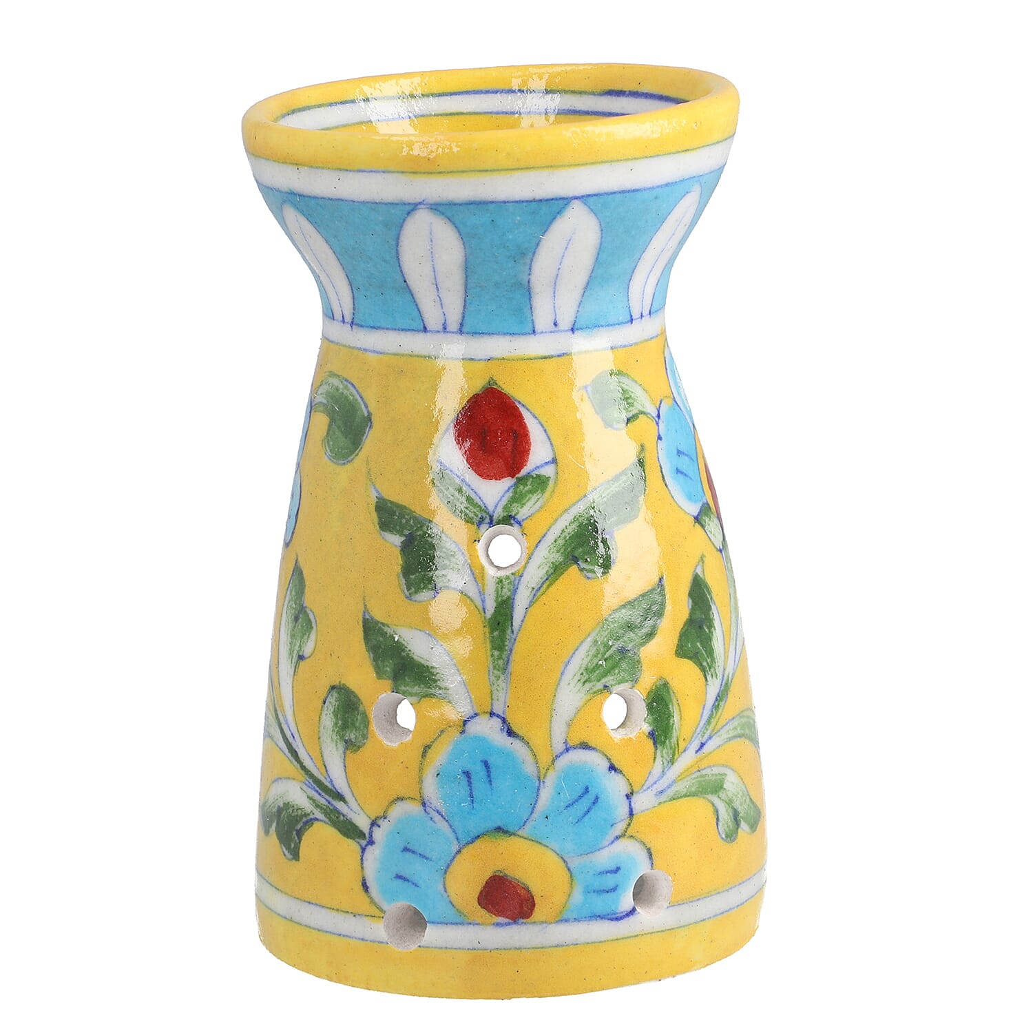 Jaipur Blue - Hand Painted Ceramic Burner with 3 Diffuser Oil (Rose, Sandal Wood & Lavender) - Yellow