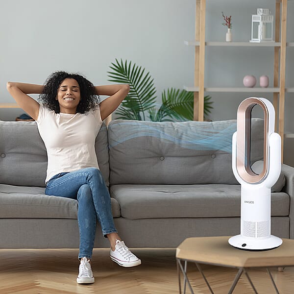 ANZHELUO Bladeless Tower Air Fan with Remote Control (Size 26.42x16x71.63cm) - Gold & White