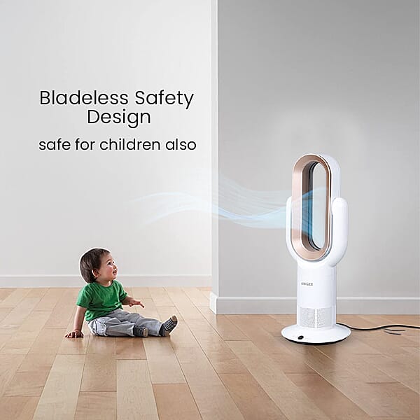 ANZHELUO Bladeless Tower Air Fan with Remote Control (Size 26.42x16x71.63cm) - Gold & White