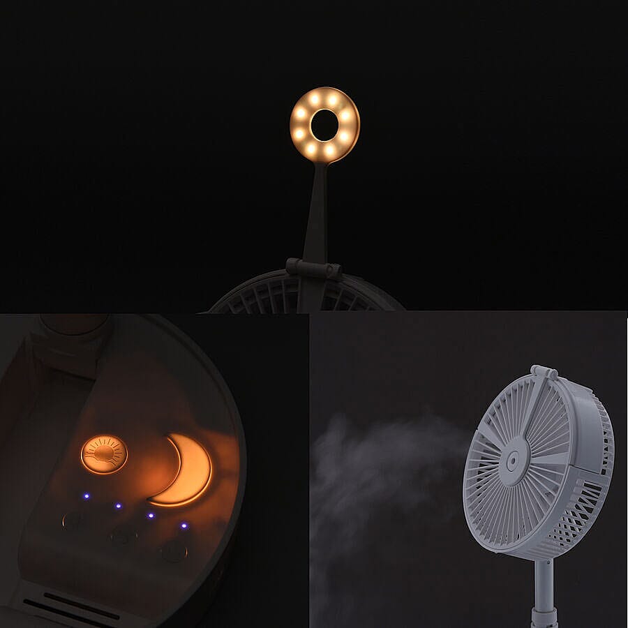 Portable & Adjustable Fan with Mist, Rechargeable Battery and Four Wind Speed Settings (Folded Size 20x11cm; Adjustable up to 85cm)