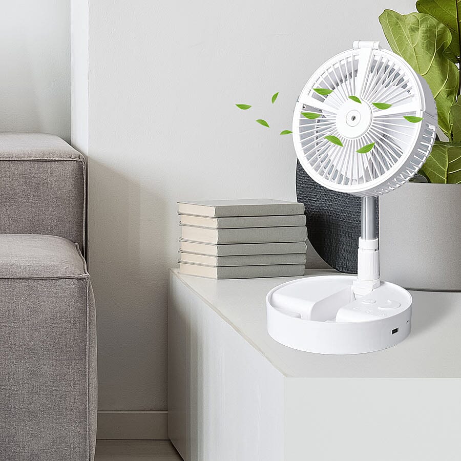 Portable & Adjustable Fan with Mist, Rechargeable Battery and Four Wind Speed Settings (Folded Size 20x11cm; Adjustable up to 85cm)