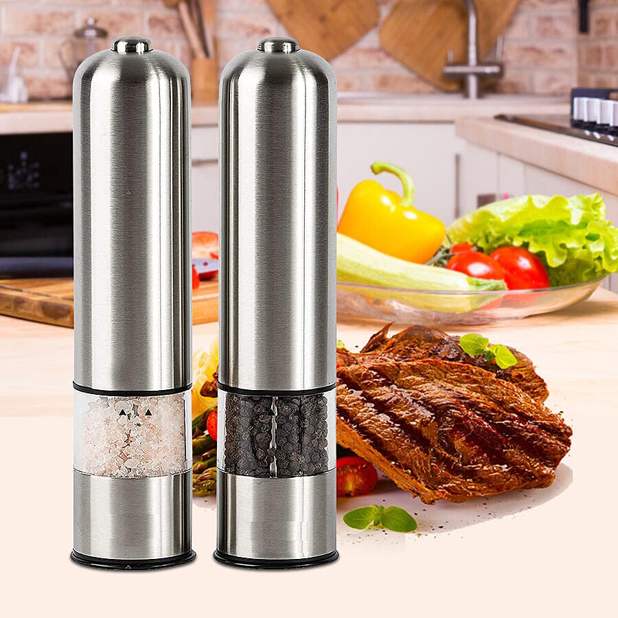 Set of 2 - Electric Pepper and Salt Grinder (Requires 4xAA Batteries - Not Included)
