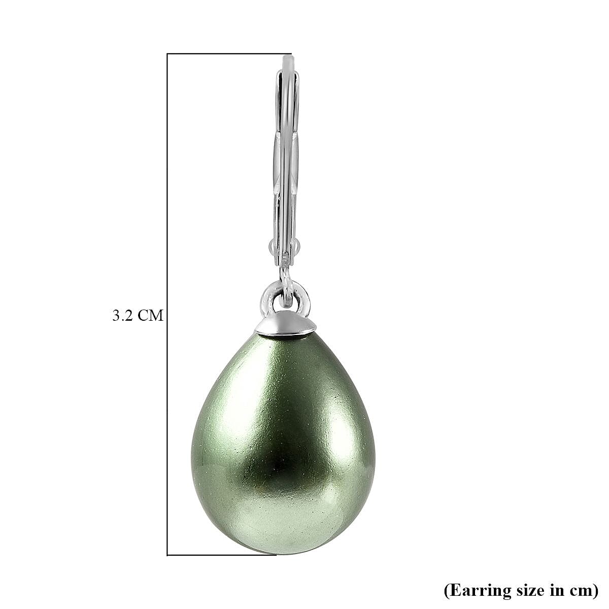 Green Shell Pearl Drop Lever Back Earrings in Rhodium Overlay Sterling Silver 25.0 Ct.