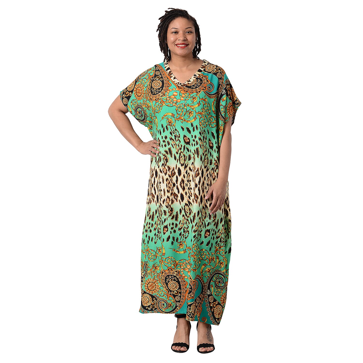 Close Out Leopard and Paisley Pattern Long Dress in Green (Size 80x30cm)