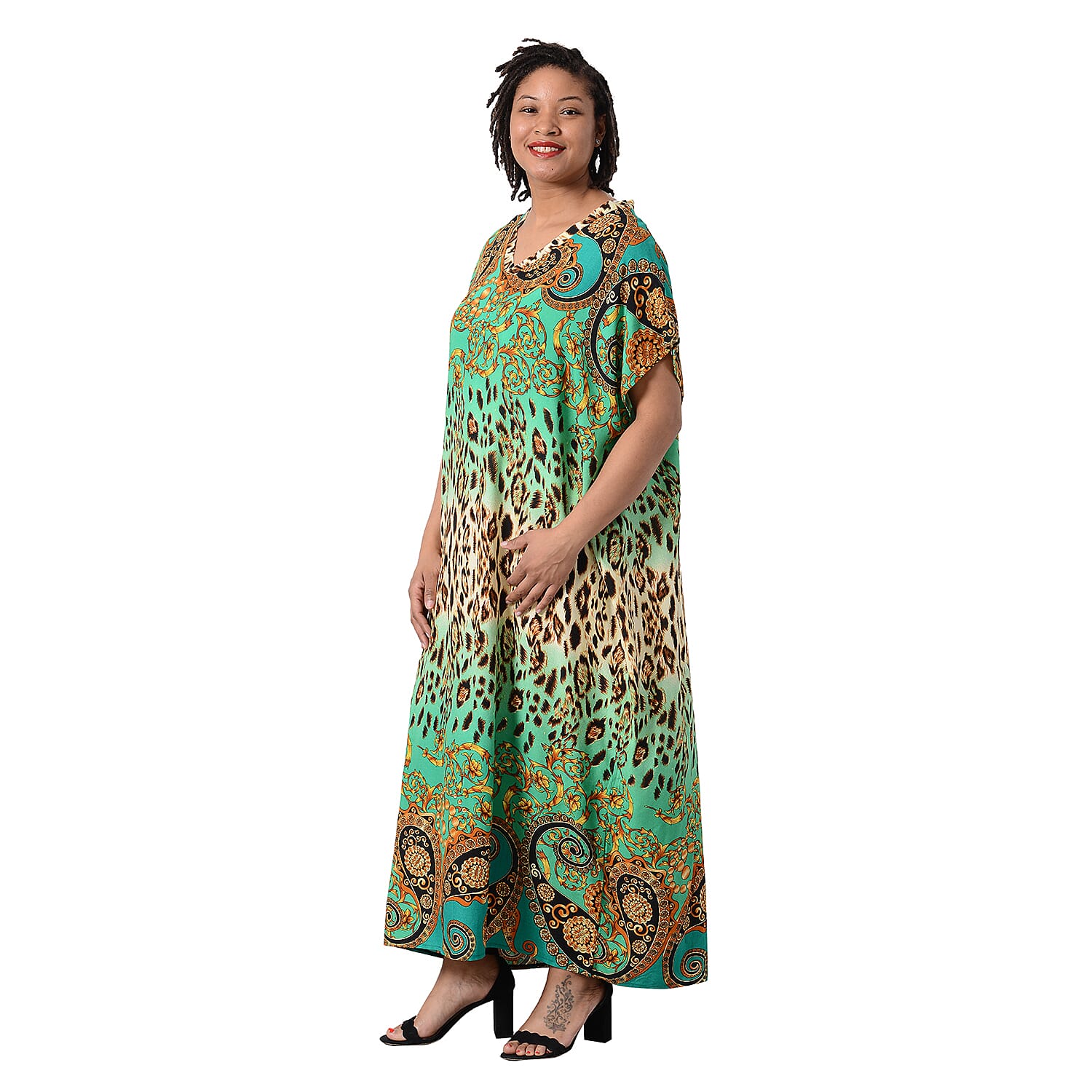 Close Out Leopard and Paisley Pattern Long Dress in Green (Size 80x30cm)