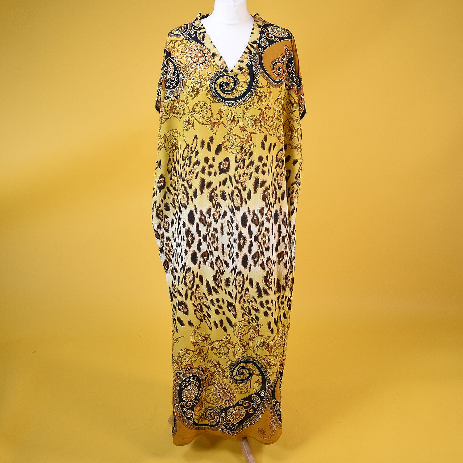 Close Out Leopard and Paisley Pattern Long Dress in Yellow (Size 80x30cm)